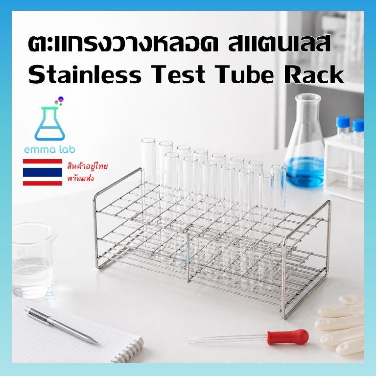 ตะแกรงวางหลอดทดลองแก้ว ขาตั้งหลอดทดลองสแตนเลสชั้นวางหลอดทดลอง สำหรับห้องแล็บ Stainless Steel Test Tube Rack