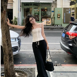 KUMI พร้อมส่🧚‍♀️ เสื้อสายเดี่🧚‍♀️ เสื้อเบลาส์สีขาวผ้า แฟชั่นฝรั่งเศส เสื้อสายเดี่ยวหวานใส่ สวมใส่สบายไม่อับ