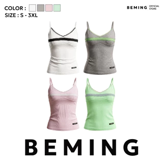 Bemingtop1209(S-3XL)-Semi Cami Top - สายเดี่ยวดีไซน์หวานตกแต่งลูกไม้ช่วงอก