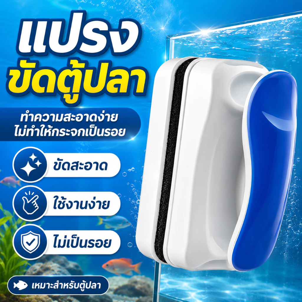 แปรงแม่เหล็กขัดกระจกตู้ปลา ทำความสะอาดง่าย ไม่เป็นรอย ใช้งานสะดวก สำหรับตู้ปลา