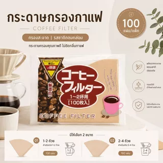 Gion-กระดาษกรองกาแฟดริป 100 แผ่น กระดาษกรองกาแฟทรงกรวย สีธรรมชาติ สำหรับดริปกาแฟ ขนาด 1-2 แก้ว และ 2-4 แก้ว