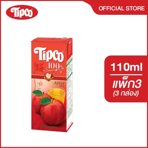 [เเพ็ก3] TIPCO น้ำแอปเปิ้ล Apple juice 100% ขนาด 200 มล.