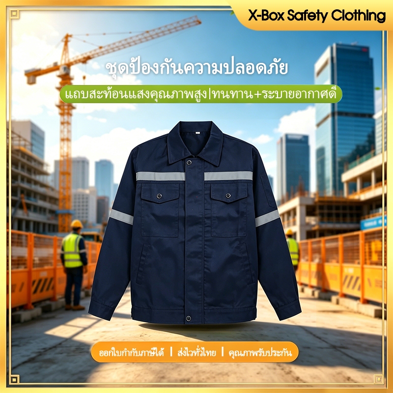 SY01 เสื้อทำงาน เซฟตี้ สะท้อนแสง ชุดยูนิฟอร์ม ชุดช่าง /ชุดช็อป ผ้าเวสปอยท์ซิปอก สาบปิดซ่อน แถบสะท้อนแสงหลัง แขน