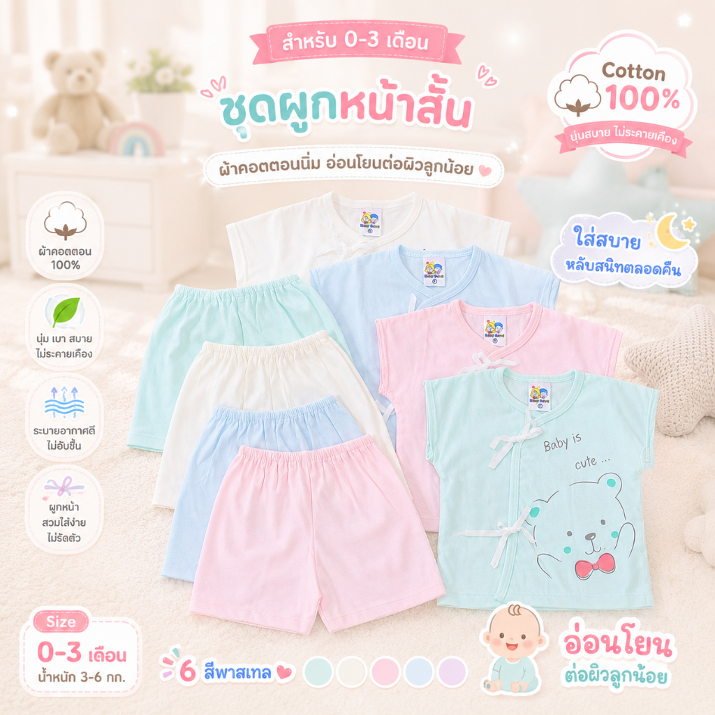 0167CF Baby Hood เบบี้ฮูด ชุดผูกหน้าสั้น สำหรับทารกแรกเกิด-3เดือน