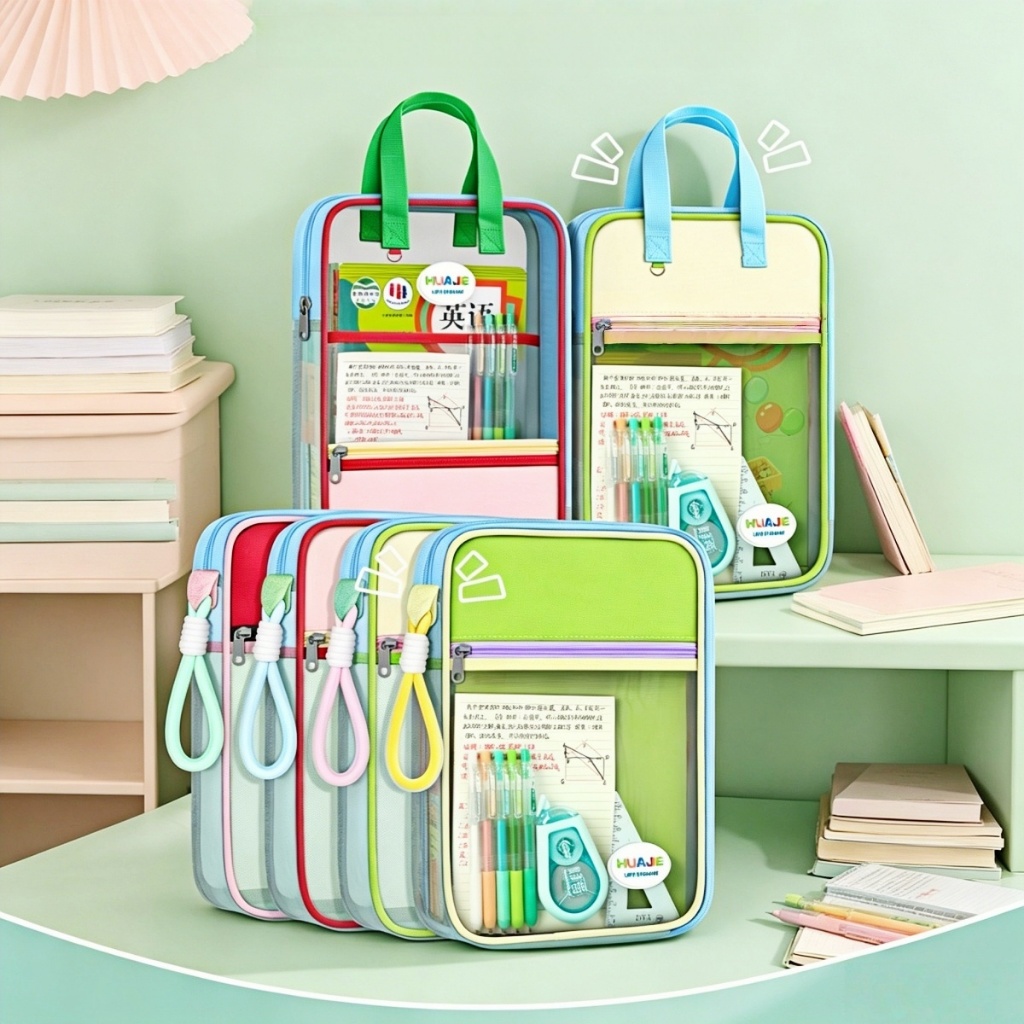 กระเป๋าเอกสารซิปมีหูพกพา 3 ชั้น เปิดกว้างทรง L หยิบของง่าย ใส่หนังสือ-อุปกรณ์การเรียน จุเยอะ เก็บเป็นระเบียบ