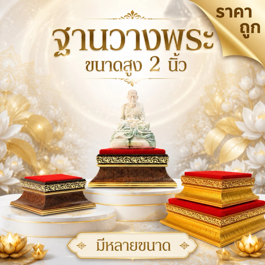 ฐานพระ วางของมงคล สูง2นิ้ว (ขอบลาย) มีหลายขนาด