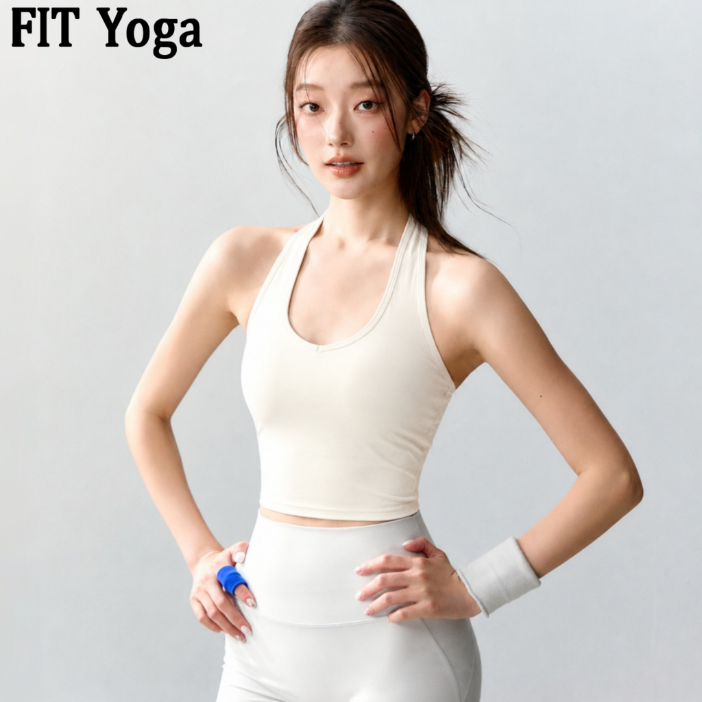 FitYoga เสื้อกีฬาผู้หญิง บราโยคะคล้องคอ ชุดออกกำลังกายหลังสวย