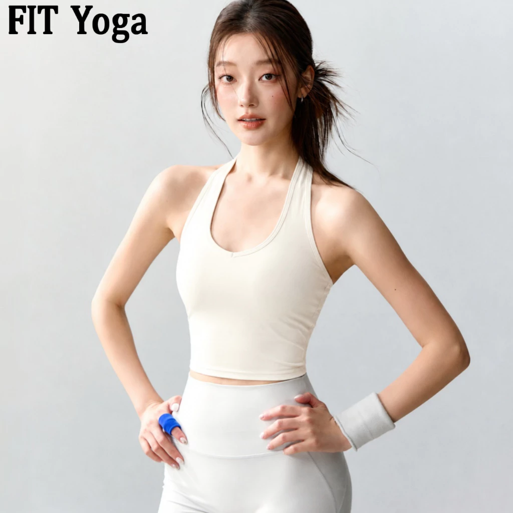 FitYoga เสื้อกีฬาผู้หญิง บราโยคะคล้องคอ ชุดออกกำลังกายหลังสวย