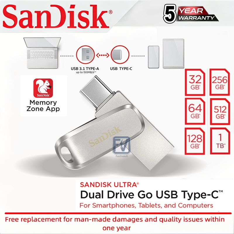 SanDisk Ultra Dual Drive Luxe USB Type-C 32GB 64GB 128GB 256GB (SDDDC4) แฟลชไดรฟ์ Flashdrive iPadPro