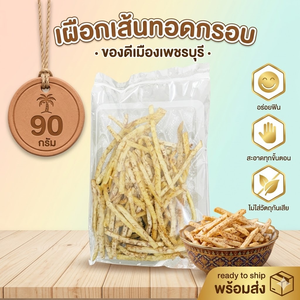 🍠 เผือกเส้นทอดกรอบ 90 กรัม | หอมเผือกแท้ หวานมัน กรอบอร่อย เคี้ยวเพลิน | ของดีเมืองเพชรบุรี | ขนมทานเล่น ดูหนัง แก้หิว 🍿