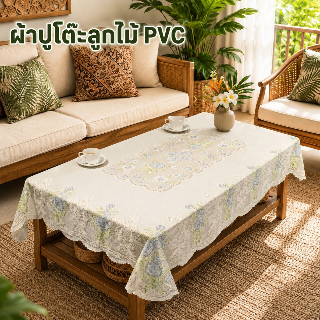 ผ้าปูโต๊ะ PVC ลูกไม้ กันน้ำ กันน้ำมัน ไม่ต้องซัก กันความร้อน ความหรูหราแบบเรียบง่าย แผ่นรองโต๊ะน้ำชา