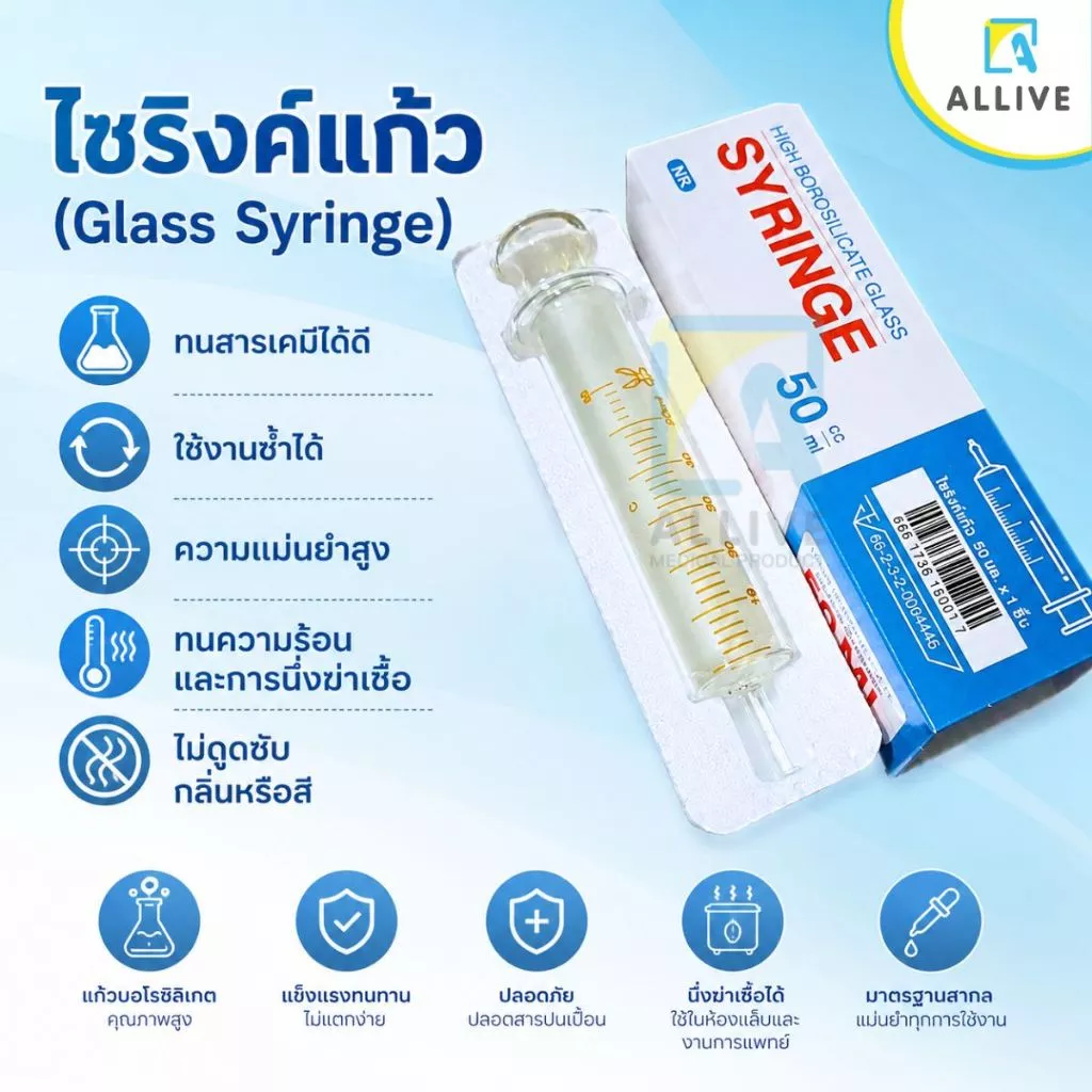 ไซริงค์แก้ว ให้อาหารเหลว 50 ml ไซริงค์ให้อาหารผู้ป่วยทางสายยาง ทนความร้อน 200 องศา ไซริงค์แก้วให้อาหาร ฟีดอาหาร Syringe