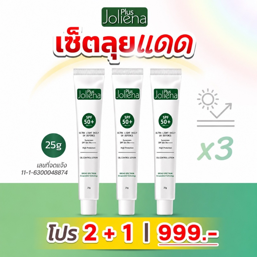 Joliena Plus โปรกันแดด 3 หลอด l กันแดดคุมมันหน้าเด้ง เหงื่อไหลไม่มีคราบ ไม่แสบตา ทาหนาแค่ไหนก็ไม่วอก l