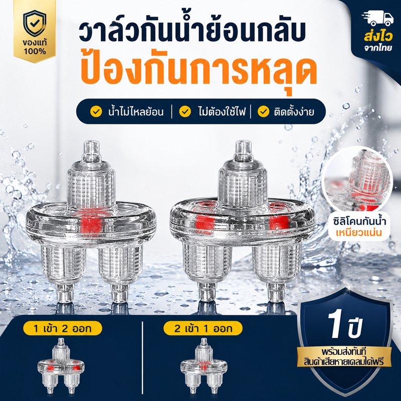 วาล์วกันน้ำย้อนปั๊มลมตู้ปลา แบบ 1 เข้า 2 ออก / 2 เข้า 1 ออก ป้องกันน้ำไหลย้อน ติดตั้งง่าย