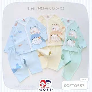 Babyhood ชุดเซ็ต 3-6M, 6-12M กระดุมหน้าแขนยาว+กางเกงขายาว | Babytrend