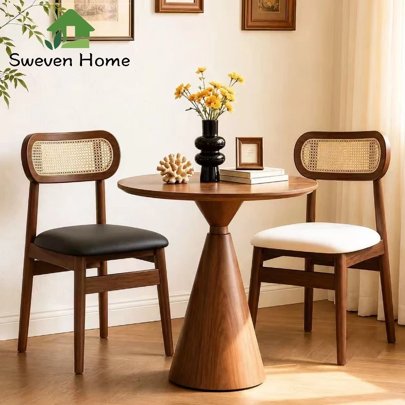 Sweven Home เก้าอี้ เก้าอี้กินข้าว พนักพิงหวาย เบาะนุ่ม เก้าอี้ทานอาหารมินิมอล แข็งแรง มี 2 สี สำหรับบ้าน คาเฟ่ คอนโด
