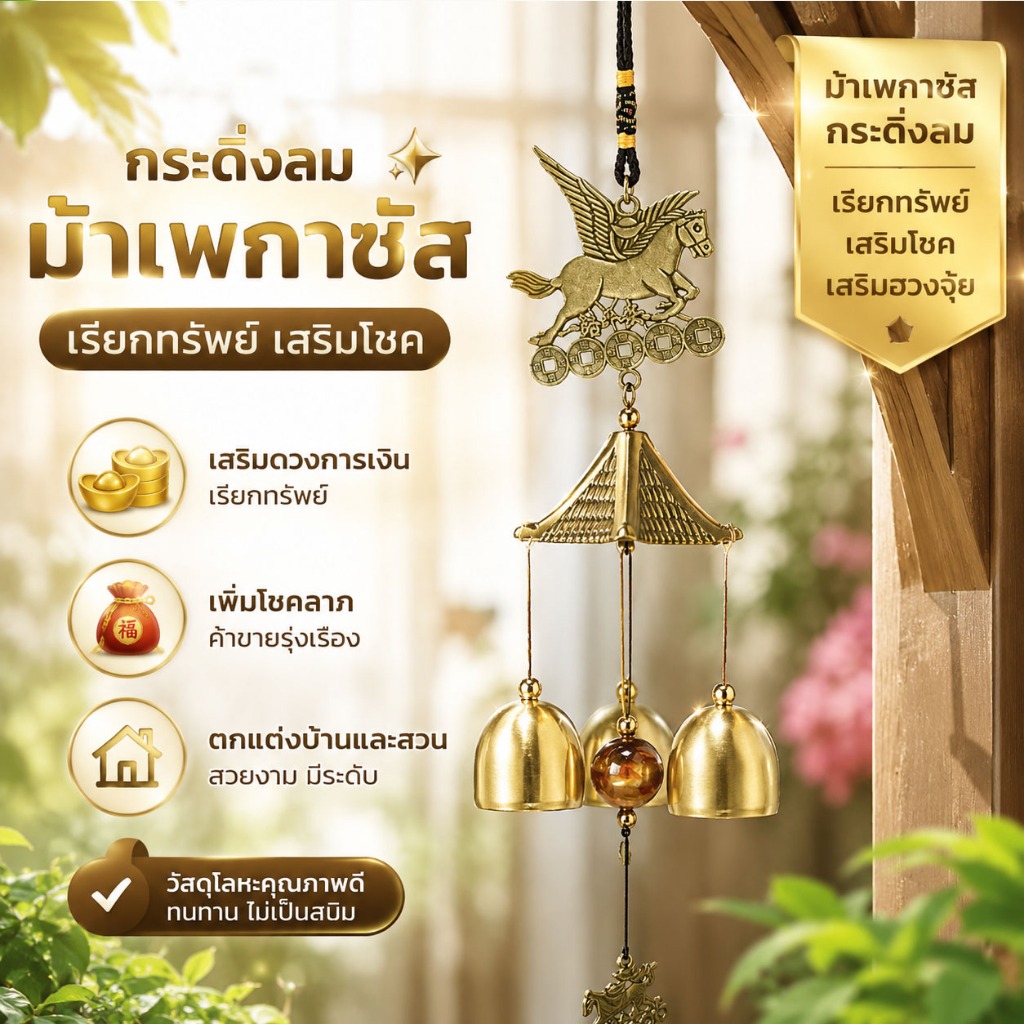 กระดิ่งลมม้าเพกาซัส✨ เรียกทรัพย์ เสริมโชค ฮวงจุ้ยแขวน เพิ่มดวงการเงิน ตกแต่งบ้านและสวน