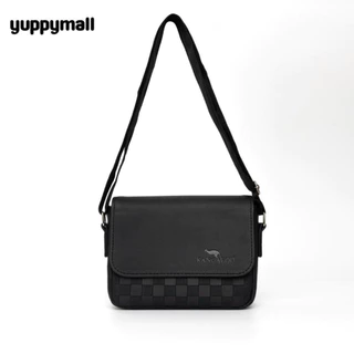 กระเป๋าสะพายข้าง จิงโจ้ หนัง PU ลายตารางฝาเรียบ ขนาด 8.5 นิ้ว Made in Thailand
