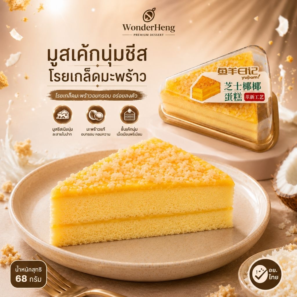 [3-5 กล่อง] มูสเค้กนุ่มรสชีส อย.ไทย ขนมเค้กรสชีสสามเหลี่ยม เค้กเนื้อนุ่ม หวานน้อย ขนมนำเข้า 68 กรัม/กล่อง