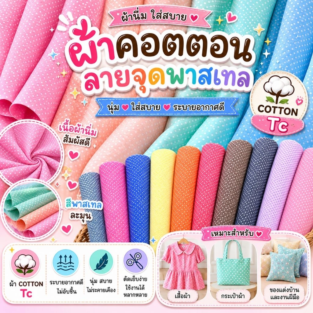 ผ้าเมตร หลา ลายจุด ไข่ปลา dot ผ้า พร็อพ ถ่ายรูป จุด จุดฝอย จัดชิ้นยาวได้ กว้าง 110-115 ซม