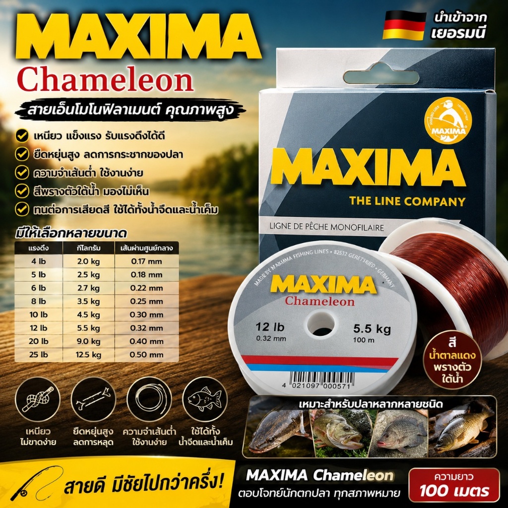(ส่งทุกวัน) สายเอ็น ตกปลา MAXIMA Chameleon Monofilament (โมโนฟิลาเมนต์)