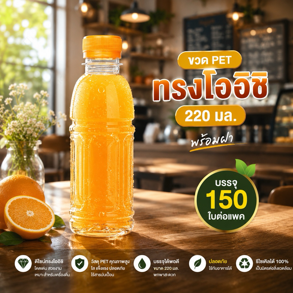 แพคใหญ่ (150 ใบ) ขวดพลาสติก PET ทรงโออิชิ