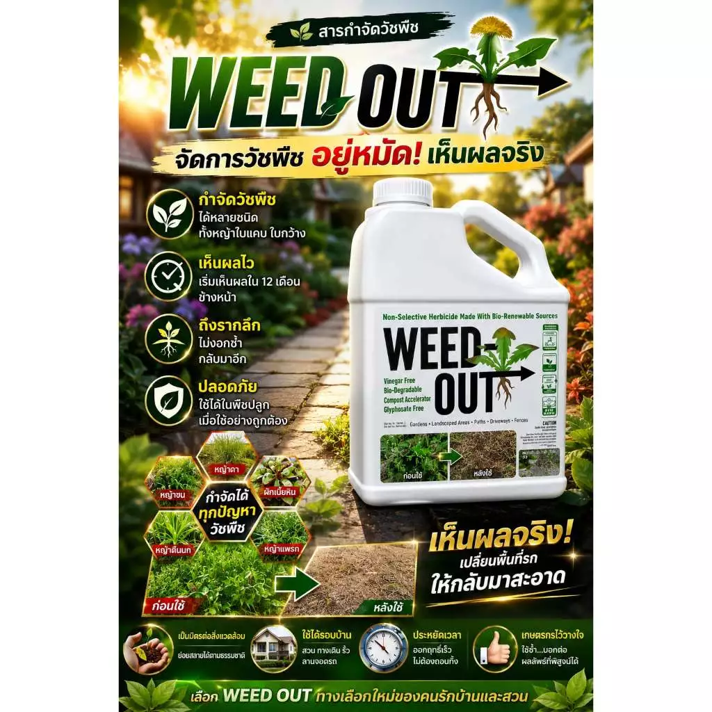 🌿 WEEDOUT นวัตกรรมเกษตรสีเขียว ขนาด 1,000ml. ส่งฟรี ของแท้ ดูแลแปลงปลูกอย่างมีประสิทธิภาพ ลดภาระการกำจัดหญ้า
