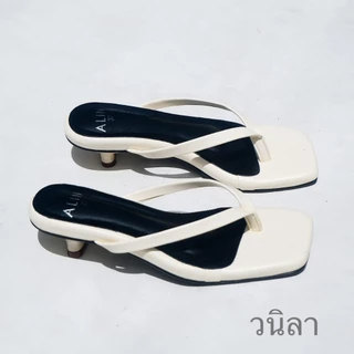 [ ต้อง+2ไซต์ ] ALINพาสตี้ รองเท้าหูคีบส้นสูงกำลังพอดี (ครีม ดำ น้ำตาล) แนะนำบวกไซต์
