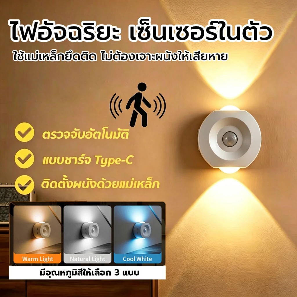 ไฟกลางคืน นํา อัจฉริยะ,โคมไฟเซ็นเซอร์เคลื่อนไหว,ชาร์จ ยูเอสบี,ตัวยึดแม่เหล็ก,สําหรับทางเดินห้องนอนตู้เสื้อผ้าไฟข้างเตียง