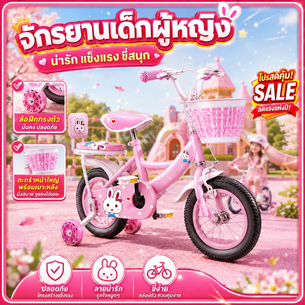 จักรยานเด็ก รถจักรยานเด็ก จักรยาน 2-9ขวบ 12/16/18/20นิ้ว พร้อมตะกร้า สาว ยางลม จักรยาน นั่งด้านหลัง
