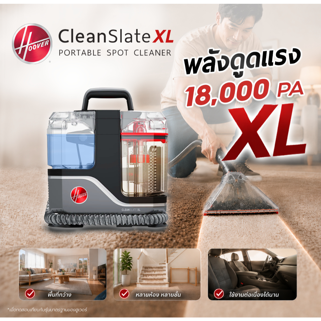 [NEW] CleanSlate XL เครื่องทำความสะอาดเบาะ พรม โซฟา ที่นอน แรงสะใจ 18000PA ไม่ทำลายเนื้อผ้า รางวัล Product of Year USA