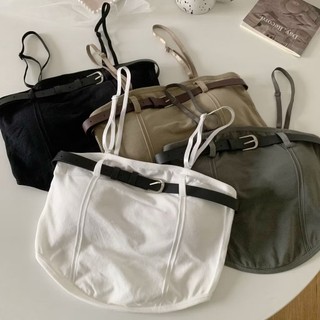 [Y D]🔥พร้อมส่ง🔥สายเดี่ยวเกาะอก แต่งเข็มขัด สายฟอ มีฟองน้ำในตัว #313