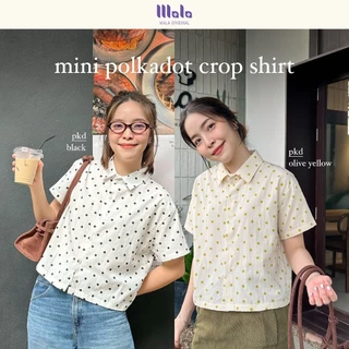 MalaOriginal |【พร้อมส่ง】Mini Polkadot Crop Shirt 🍪 เสื้อเชิ้ตครอป แขนสั้น ลายจุดขาวดำ จุดเล็ก ขนาดกำลัง