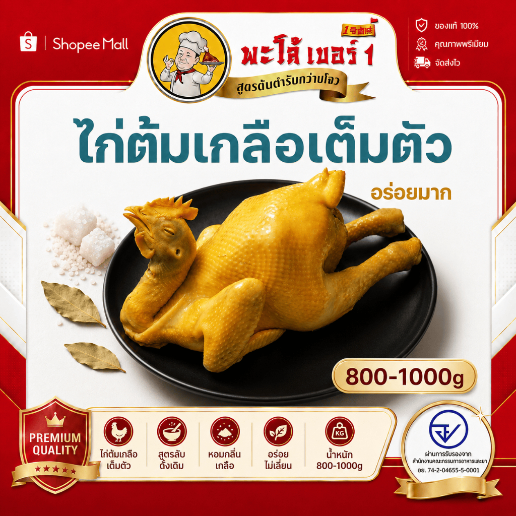 พะโล้ เบอร์ 1 ไก่ต้มเกลือสูตรต้นตำรับ  หนังกรอบ เนื้อนุ่มฉ่ำ หอมสมุนไพร อร่อยเต็มคำทุกมื้อ