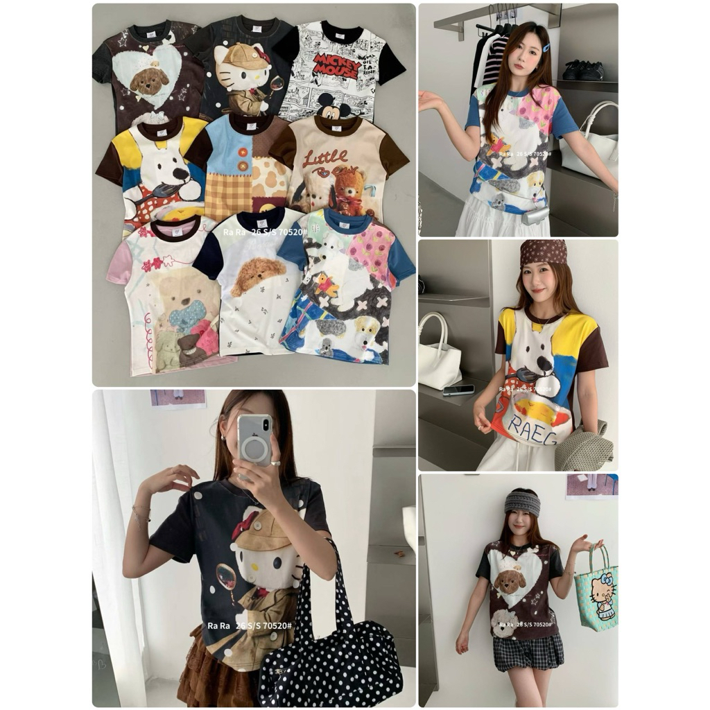 🐶New Collection🐶 เสื้อยืดคอกลมลายปริ๊นท์ทั้งตัวแขนทูโทนโอเวอร์ไซร้ ลายน่ารักทุกลาย ใส่ได้ตลอดกาลเนื้อผ้าดียืดหยุ่นตามตัว