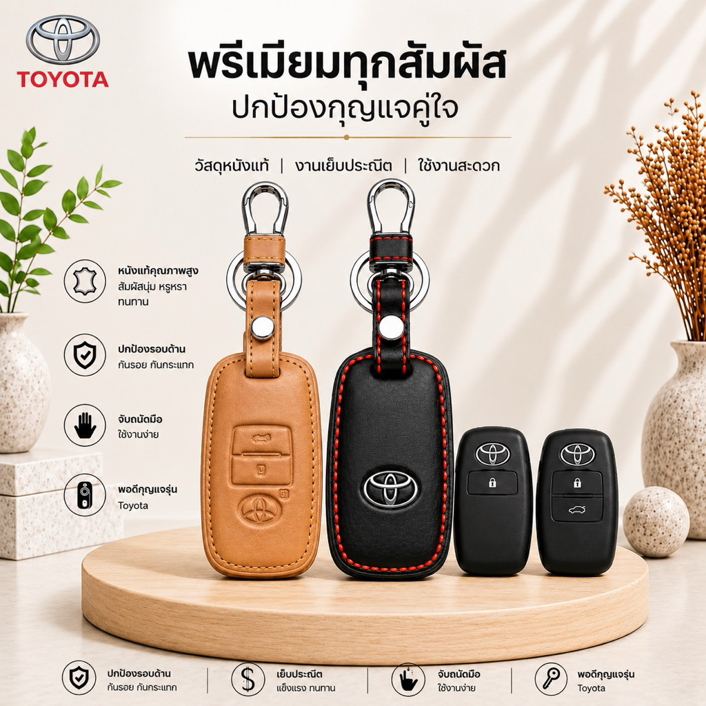 ซองหนังแท้ ใส่กุญแจรีโมทรถยนต์ รุ่นโลโก้เหล็ก Toyota All New Yaris Ativ,Cross/Raize Veloz 2022-26
