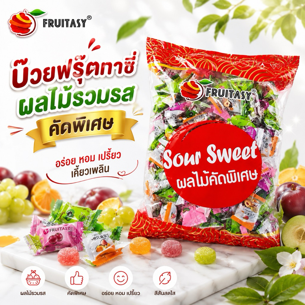 [ส่งไว]บ๊วยรวมรส ผลไม้คัดพิเศษ  บ๊วยฟรุ๊ตทาซี่ รวมรสขนาด 1 กิโล