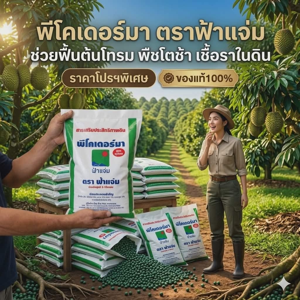 พีโคเดอร์มา ไตรโคเดอร์มาอัดเม็ด ตราฟ้าแจ่ม (ถุงละ 5 กิโลกรัม จำนวน 5 ถุง) ใช้ป้องกัน รักษาเชื้อราโรคพืชทางดิน