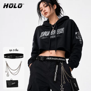 HOLO เข็มขัดแฟชั่นพร้อมโซ่โลหะและกระเป๋ากุญแจ ใส่กับกางเกงยีนส์ กระโปรง และลุค Y2K