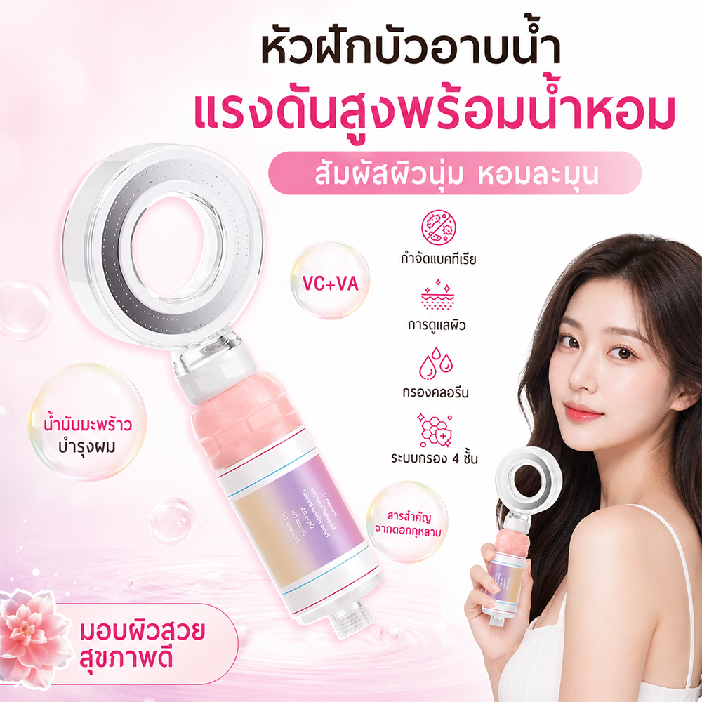 ฝักบัวกรองน้ำวิตามินซี กรองคลอรีน เพิ่มแรงดันน้ำ ฝักบัวสปา ช่วยดูแลผิวและเส้นผม ใช้งานได้ทุกวัน