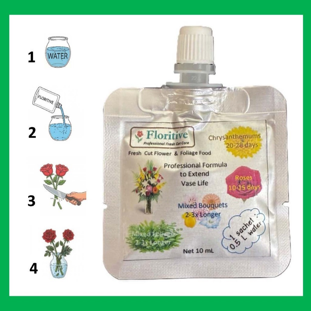 Floritive นวัตกรรมอาหารดอกไม้สด & ไม้ใบตัดสด (Fresh Cut Flower Food) ยืดอายุแจกันนานขึ้น 2-3 เท่า"