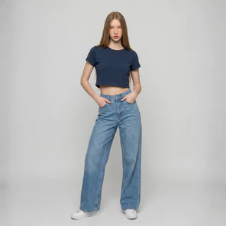DAVIE JONES WOMEN [BE FEARLESS] เสื้อยืดผู้หญิง Basic Crop T-Shirt สีดำ กรม โอรส ม่วง BA0014
