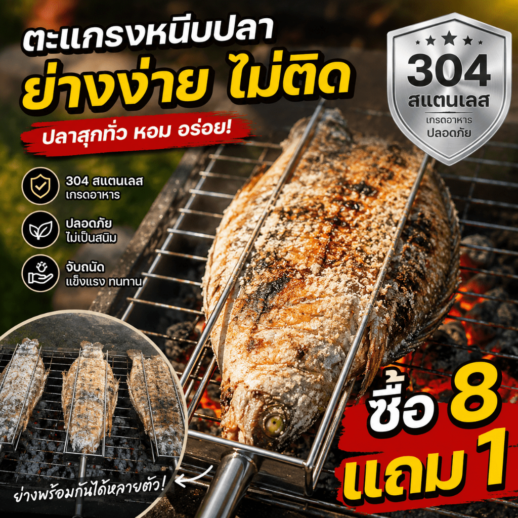 🔥ซื้อ 8 แถม 1🔥เสียบปลานิล สแตนเลส อุปกรณ์ย่างปลาเผา ย่างปลานิล ปลาทับทิม เหล็กกล้าไร้สนิมเกรดอาหาร 316