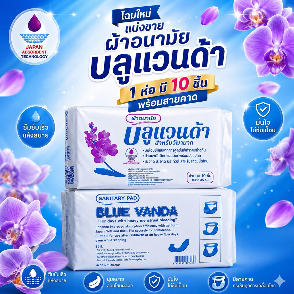 แบ่งขาย 💢1 ห่อ 10 ชิ้น  🛒 พร้อมส่ง ✅ ผ้าอนามัยแบบห่วง  ผ้าอนามัยแวนด้า 1 ห่อ แถมสายห่วงในห่อ ผ้าอนามัยคนคลอด