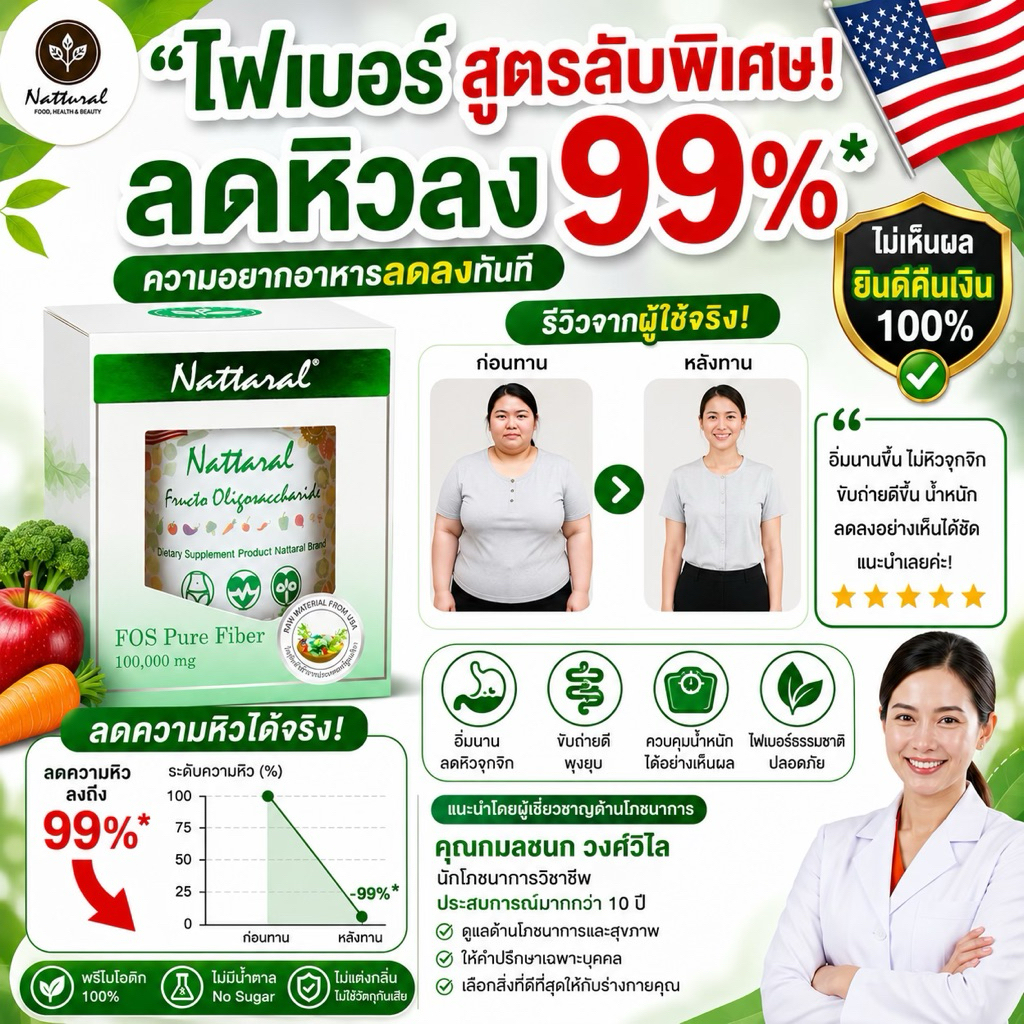 Fiberลดหิว99%🇺🇸[1กระปุก] ปลุกจุลินทรีย์สายลีนX3 รีดหุ่นขั้นสุด7วัน แก้ดื้อโย่ บาลานซ์ลำไส้ พุงยุบ ไม่เห็นผลคืน💰