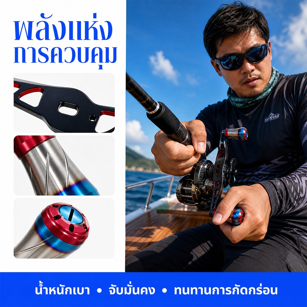 WOLF น๊อปแต่ง fino slim ไทเทเนียม แขนแต่งรอกตกปลา แถม 2 Ball Bearings