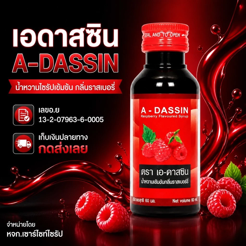 A-DASSIN น้ำหวานเข้มข้นกลิ่นราสเบอรี่ จำนวน 1 ขวด ขนาด 60 ML ADS-1