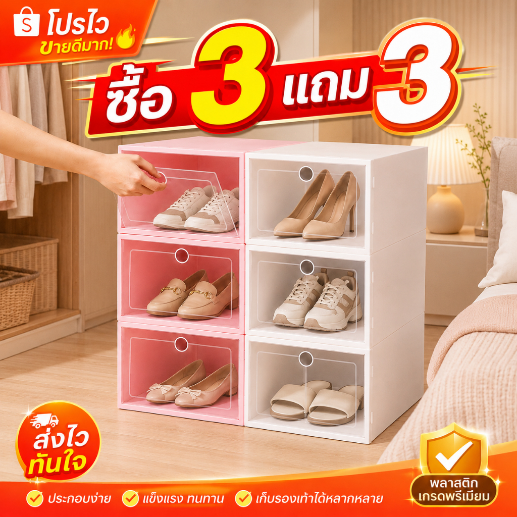 🔥ซื้อ 3 แถม 3🔥 6 สี ชั้นวางรองเท้า กล่อง กล่องเก็บรองเท้า เปิดฝาด้านหน้า ที่ใช้ใส่รองเท้า กล่องเก็บของ