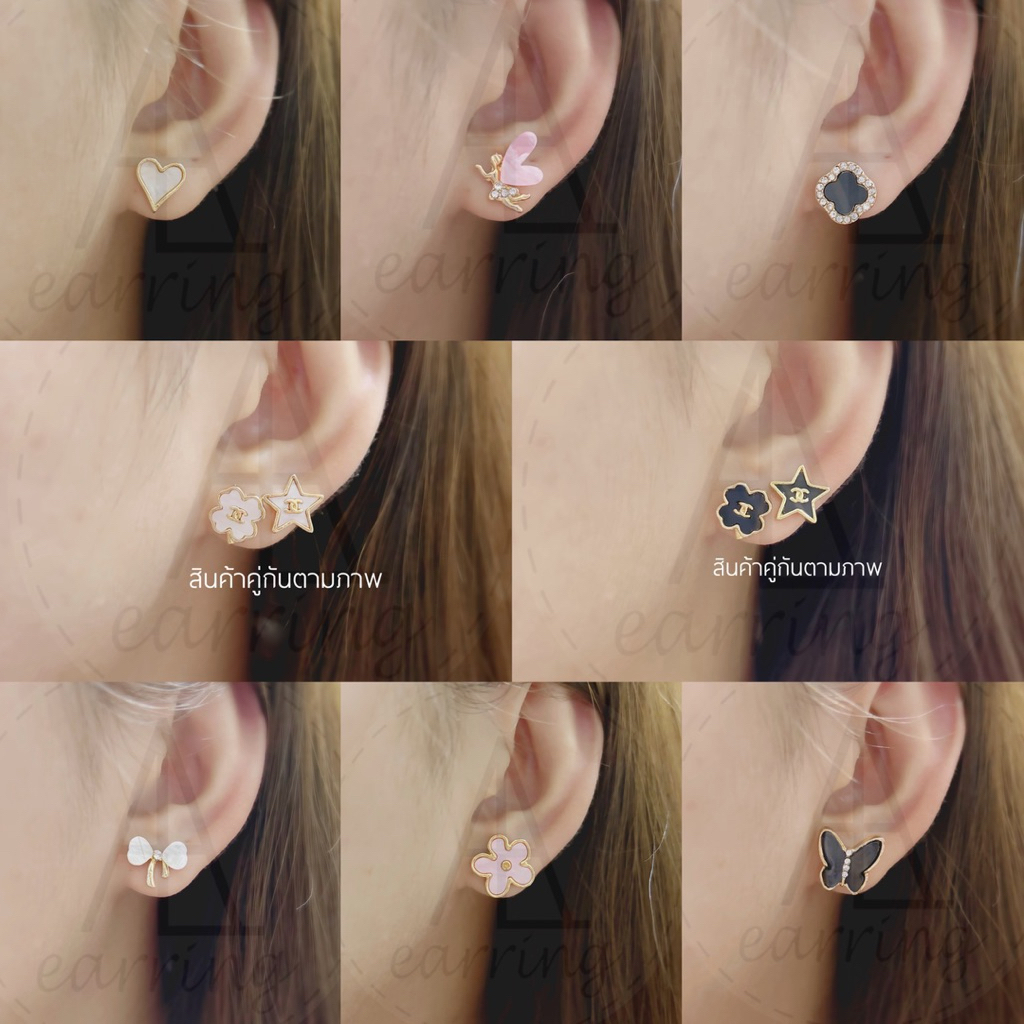 [G14] ต่างหูติดหูแฟชั่นสีทองแต่งแผ่นอะคริลิคสีต่างๆ ราคาต่อ1คู่ พร้อมส่ง