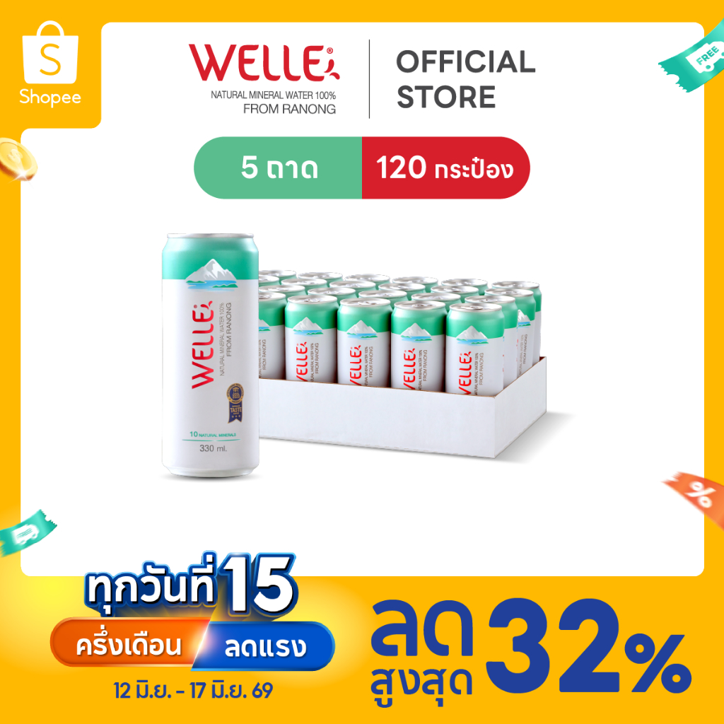 New [รวมถาดกระป๋อง] Welle Mineral Water (Can) น้ำแร่เวลล์เล่ 330 มิลลิลิตร จากแหล่งน้ำแร่ระนอง